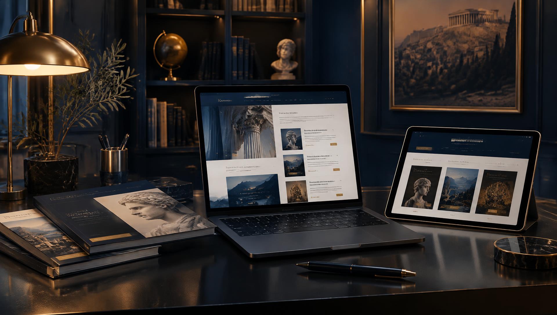 Modern academic journal website on laptop and tablet